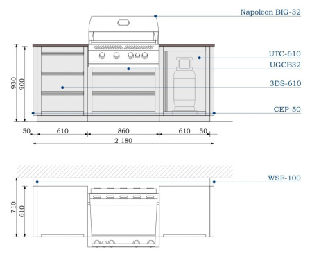 Компактная модульная гриль-кухня Ontario, металлик